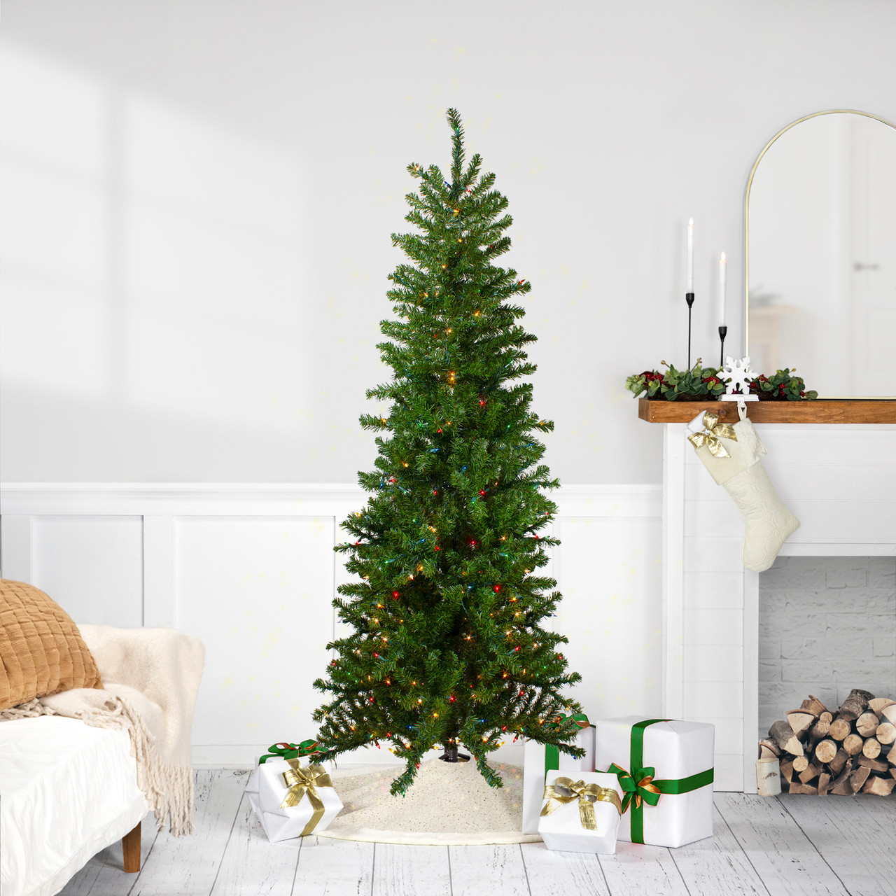 6.5' Pre-Lit Canadian Pine Artificial Pencil Christmas Tree